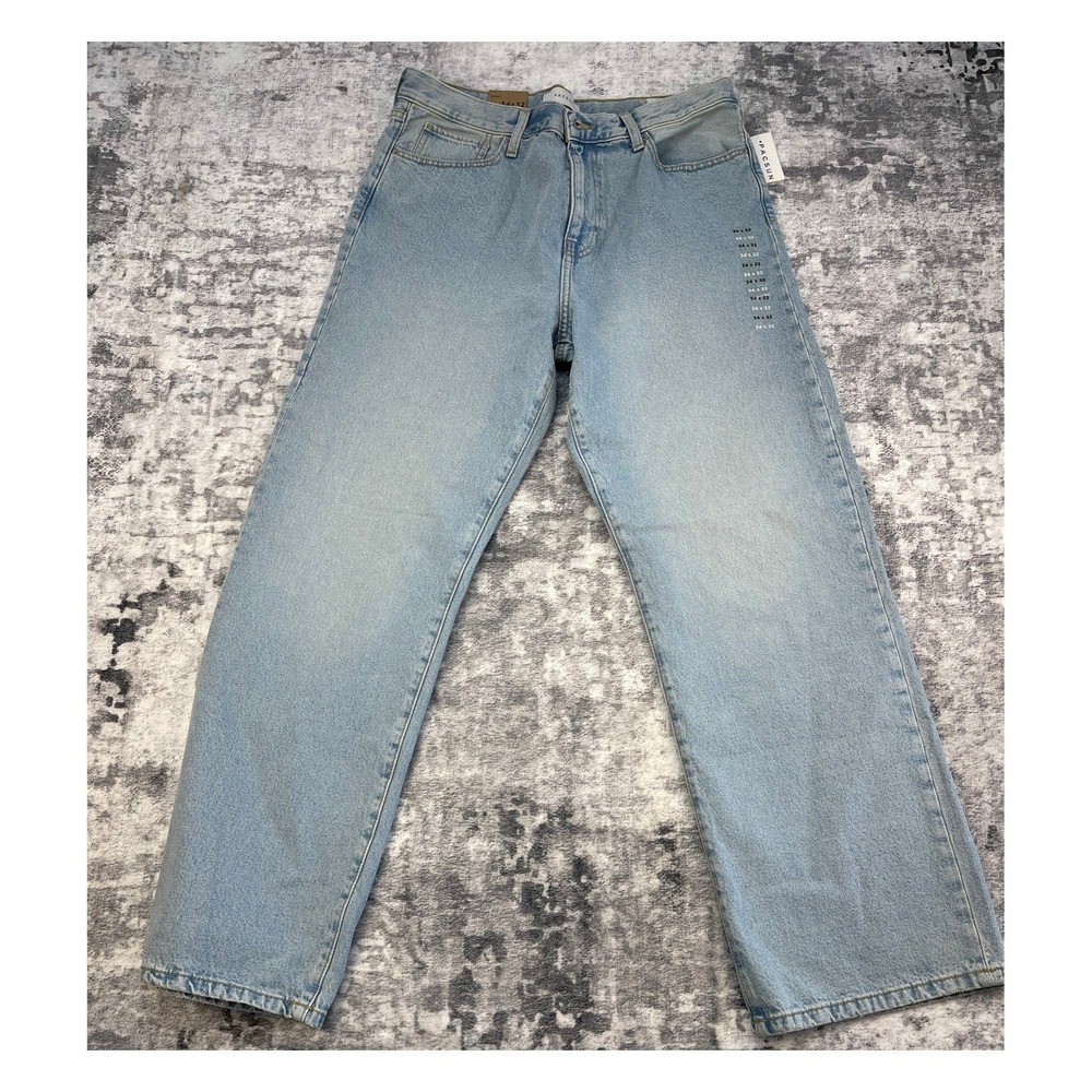 PacSun Baggy Jeans Mens 36x32 Light Blue Wide Leg Skater 100% Cotton Denim NWT